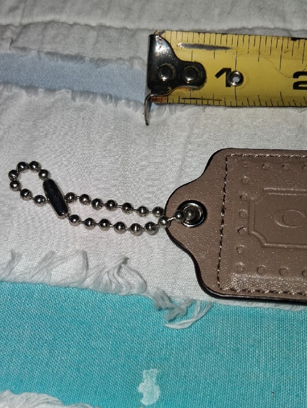 Coach Taupe Leather Key & Card Tag with Ball Chain - Picture 6 of 7